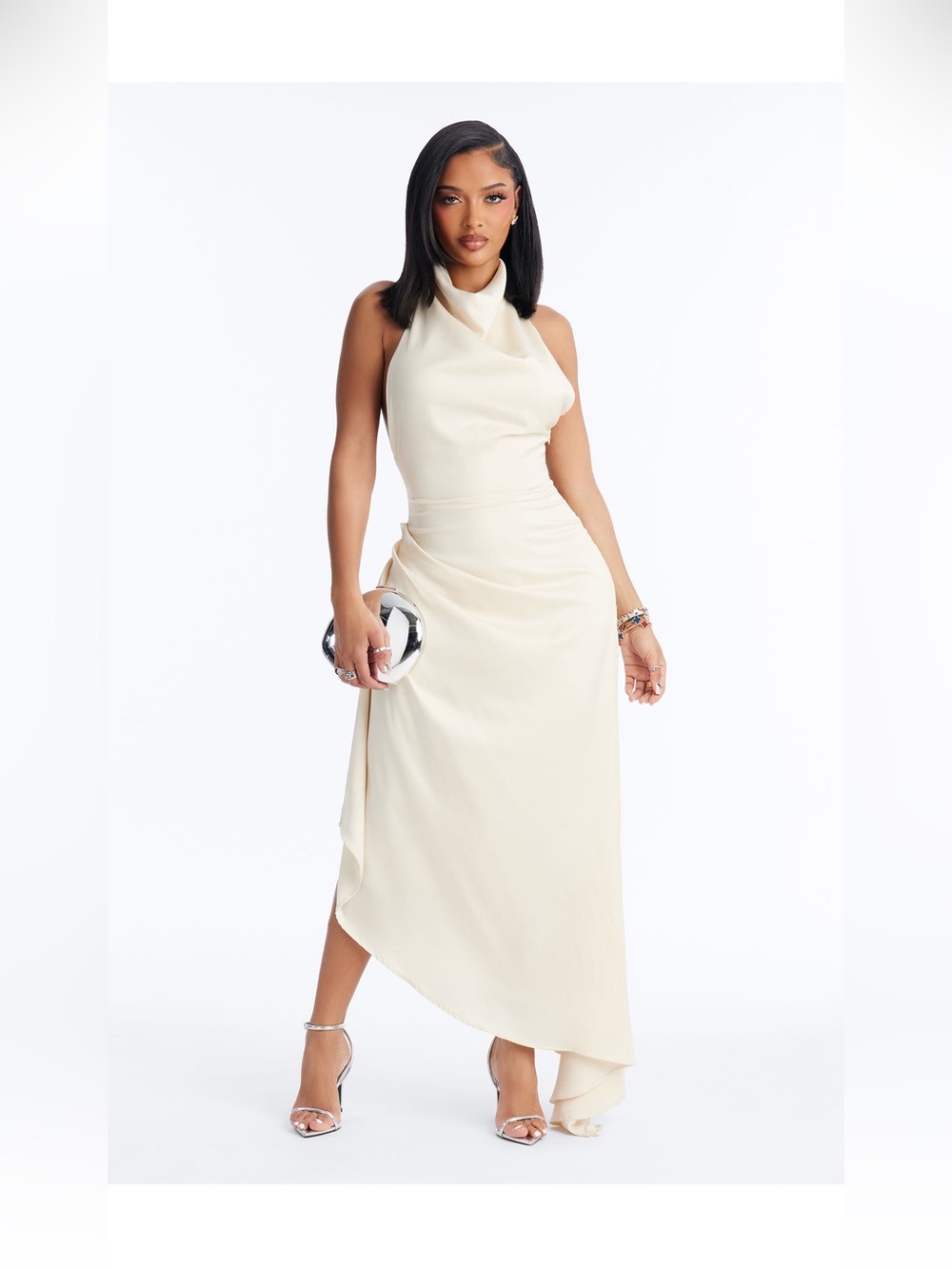 Elegant Cream Draped Maxi Dress